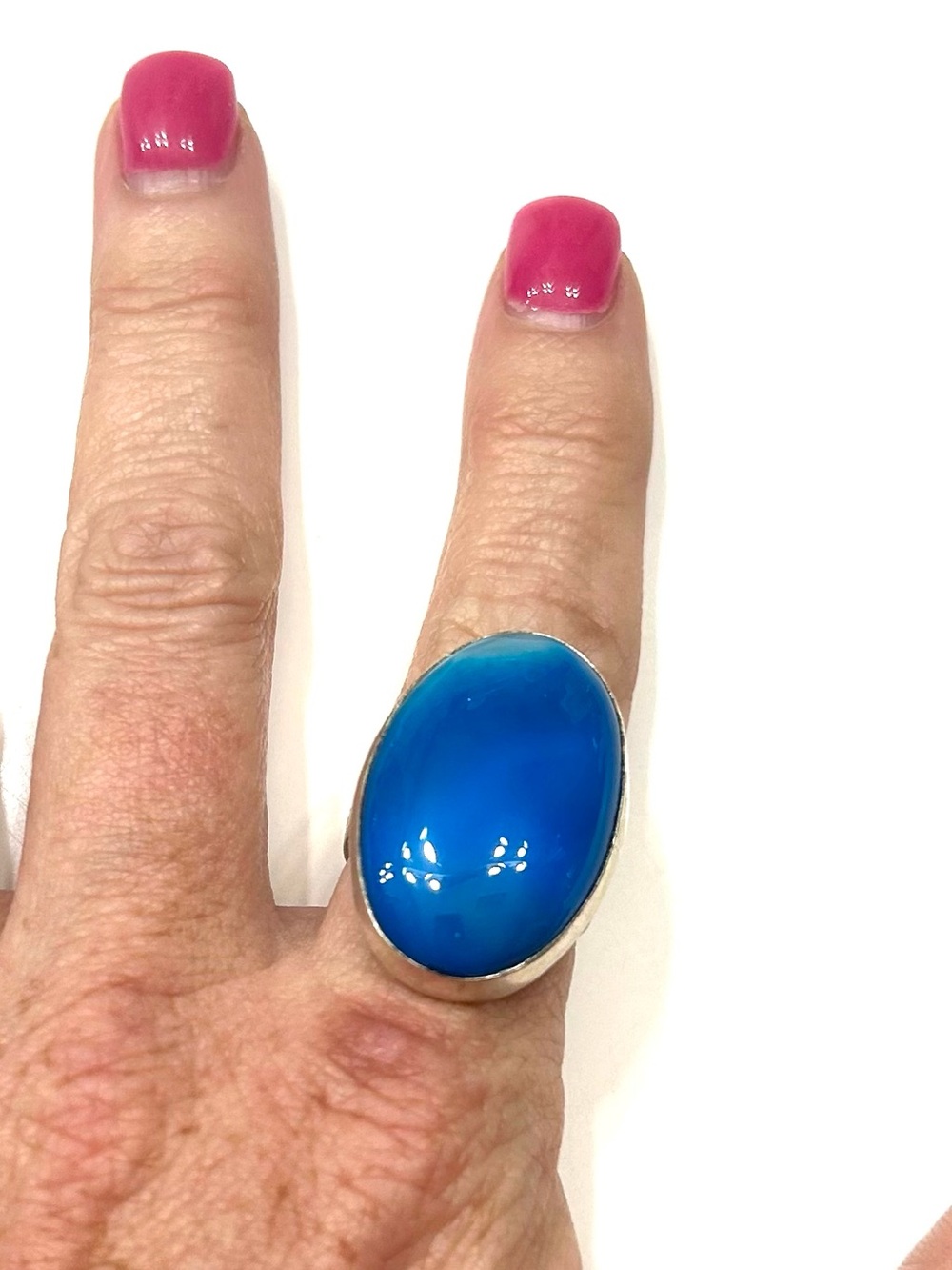 Blue Oval Stone Cocktail Ring - adjustable